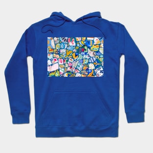 Antoni Gaudi Multi Pattern Print Design with Peacock Blue Background T-Shirt Hoodie